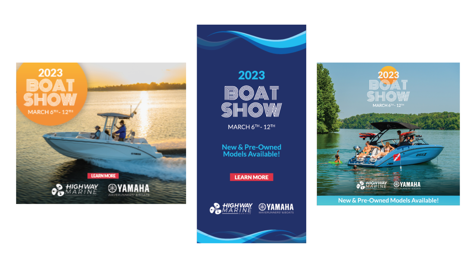 Examples of ad images and social images from the 2023 boat show.