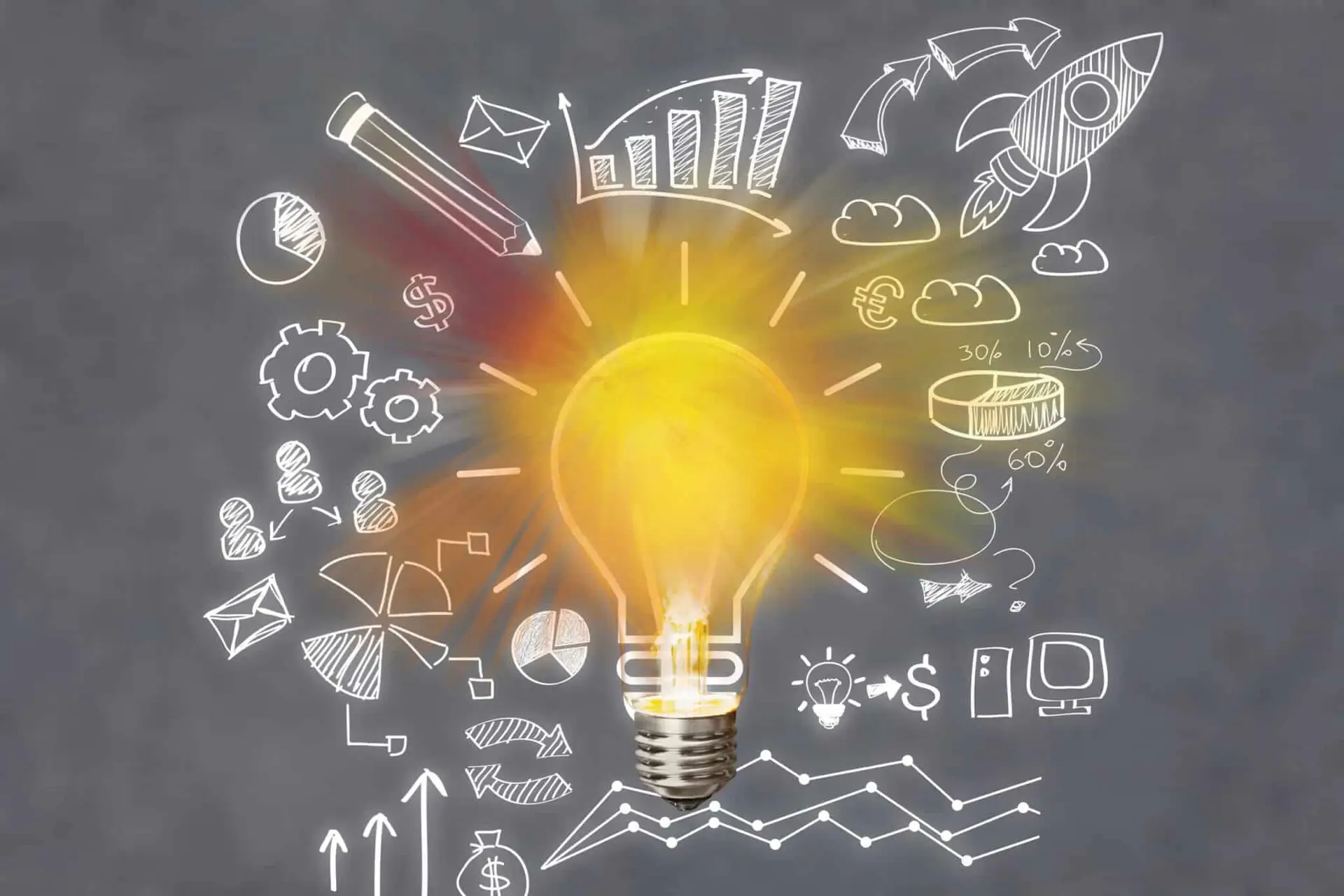 Idea light bulb that inspires other ideas to benefit the big picture.